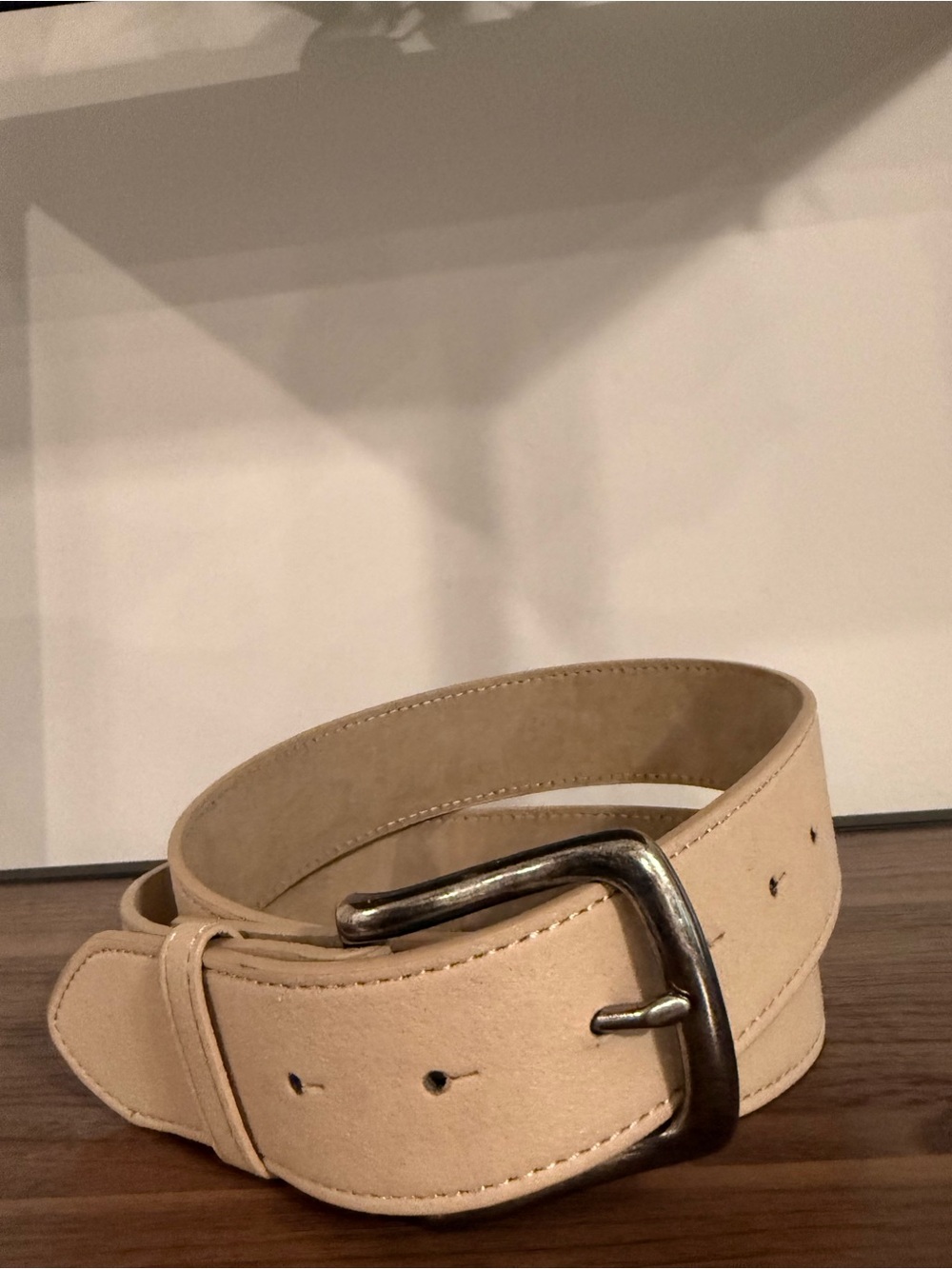 Men's Genuine Leather Cream with Silver Buckle